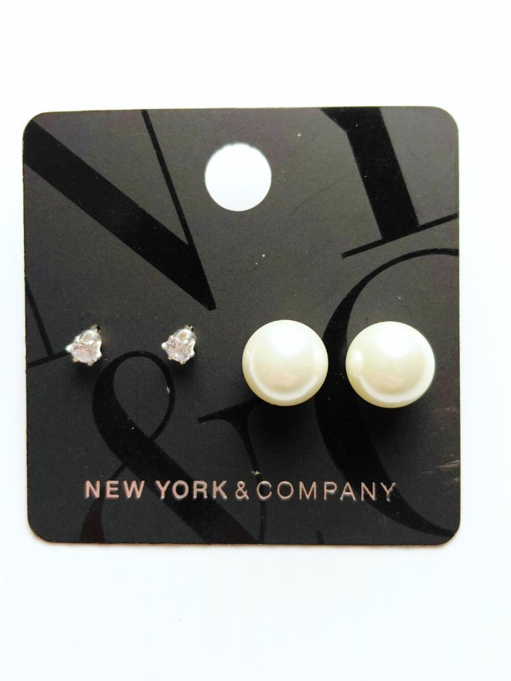 New York & Company Silver Tone Rhinestone and Pearl Bead Stud Earrings